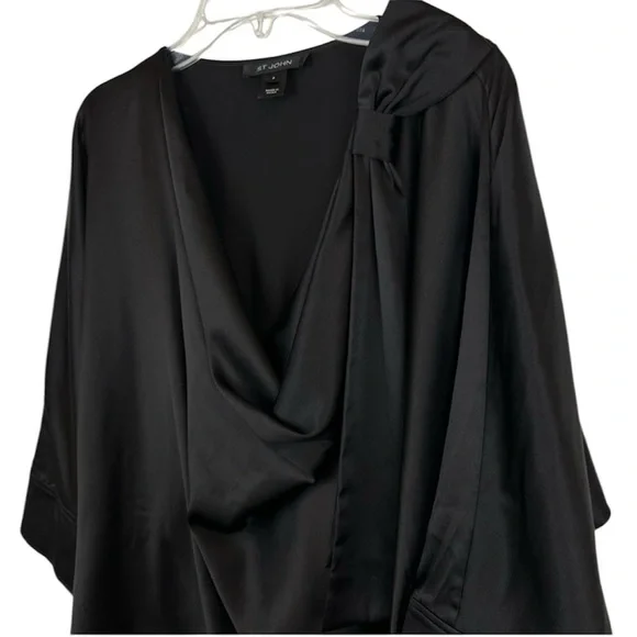 St. John Silk Black Drape Bow Blouse Top Sz S - Picture 2 of 11